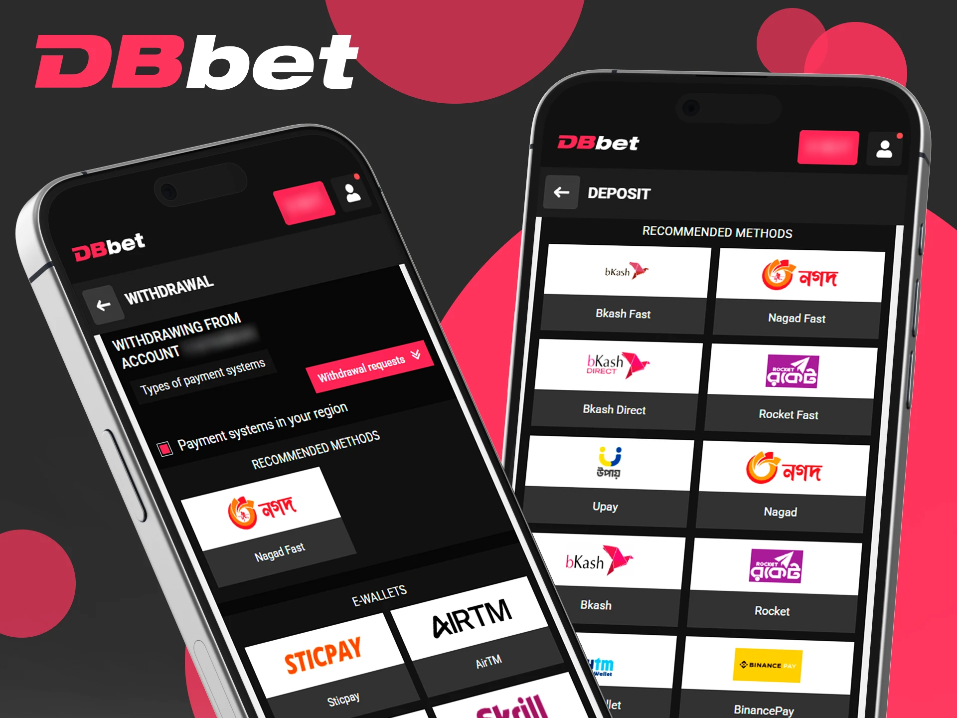 Choose the most convenient payment method to deposit or withdraw funds on DBbet.