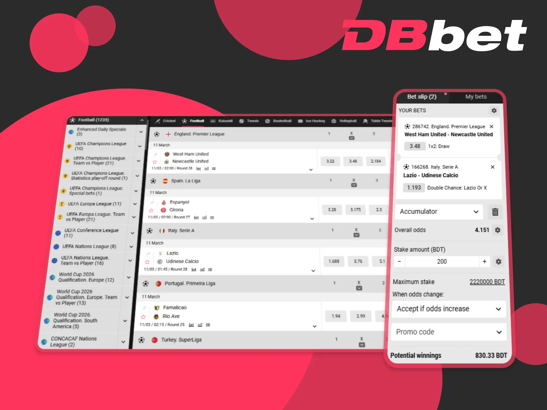 Find out how to place your first football bet using DBBet.