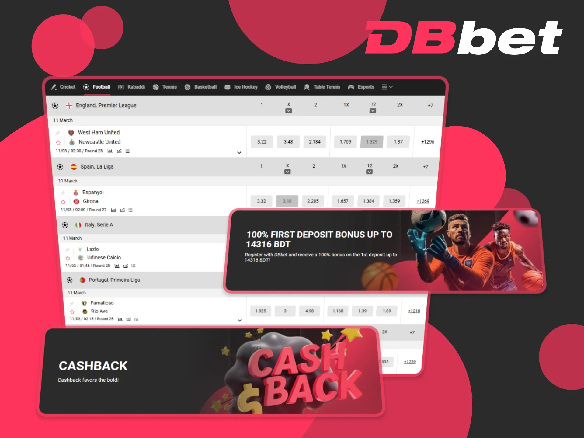 Claim a Welcome Bonus and enjoy football betting on DBBet.