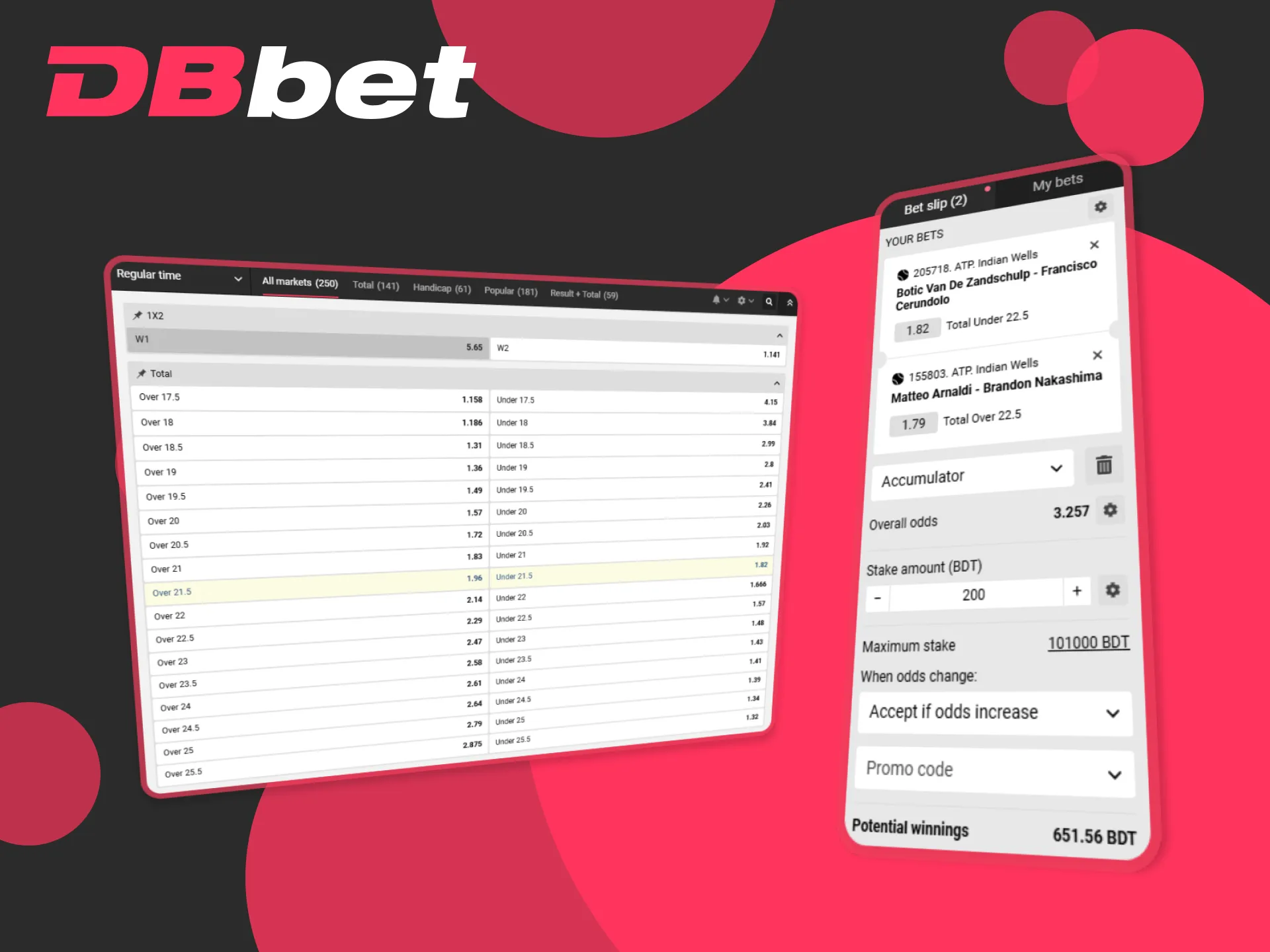 Enjoy a variety of tennis betting options exclusively at DBBet.