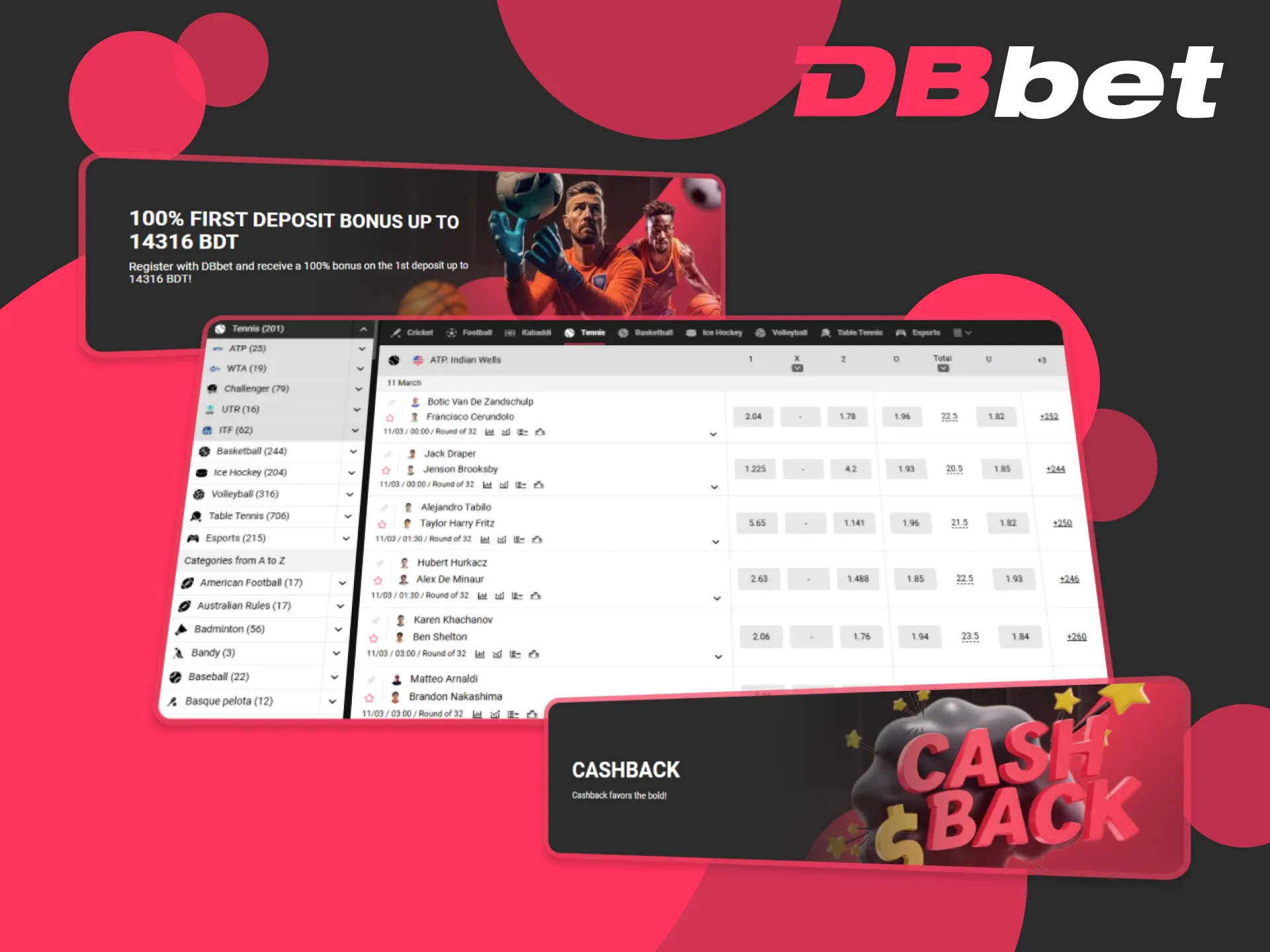 Sign up with DBBet and get a Welcome Bonus for tennis betting.